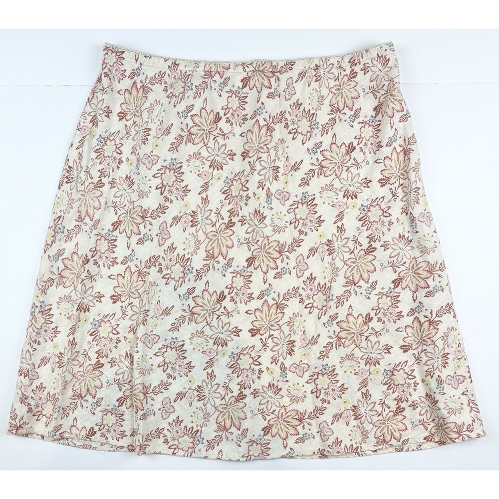 Vtg J Jill Skirt 100% Linen Floral Granny Mom Dainty Cottagecore Natural, Large